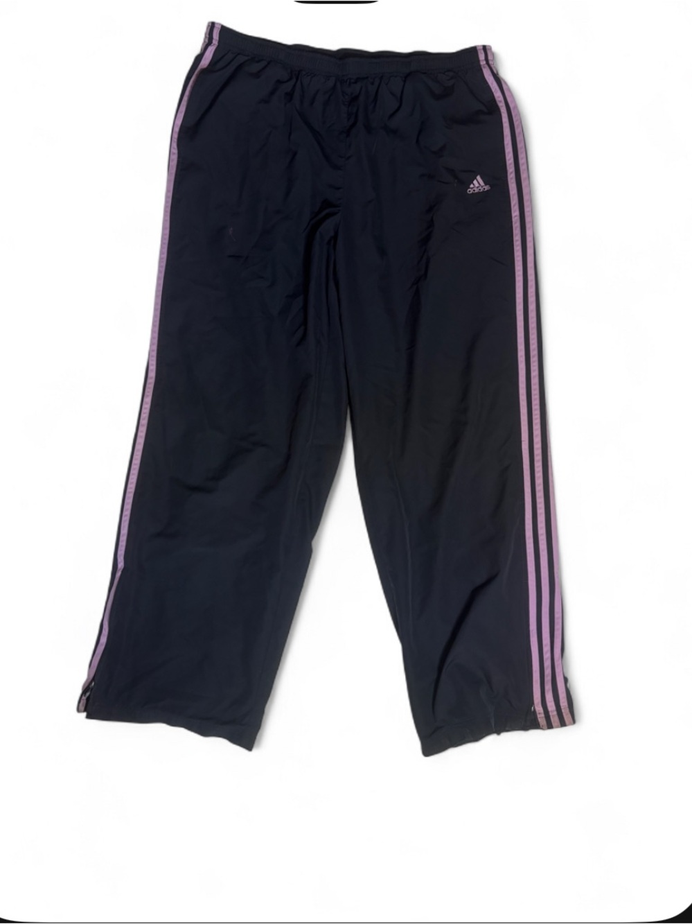 Adidas Women's XL Black Pink Lavendar Track Full Side Zip 3 Stripe Track Pants